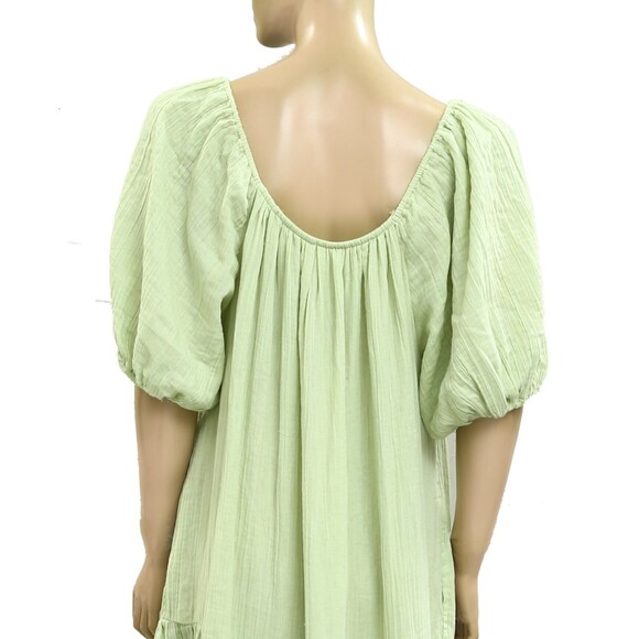 Free People Buttondown Short Sleeve Gauge Tiered Long Maxi Dress Cotton L 280438 - Picture 4 of 6